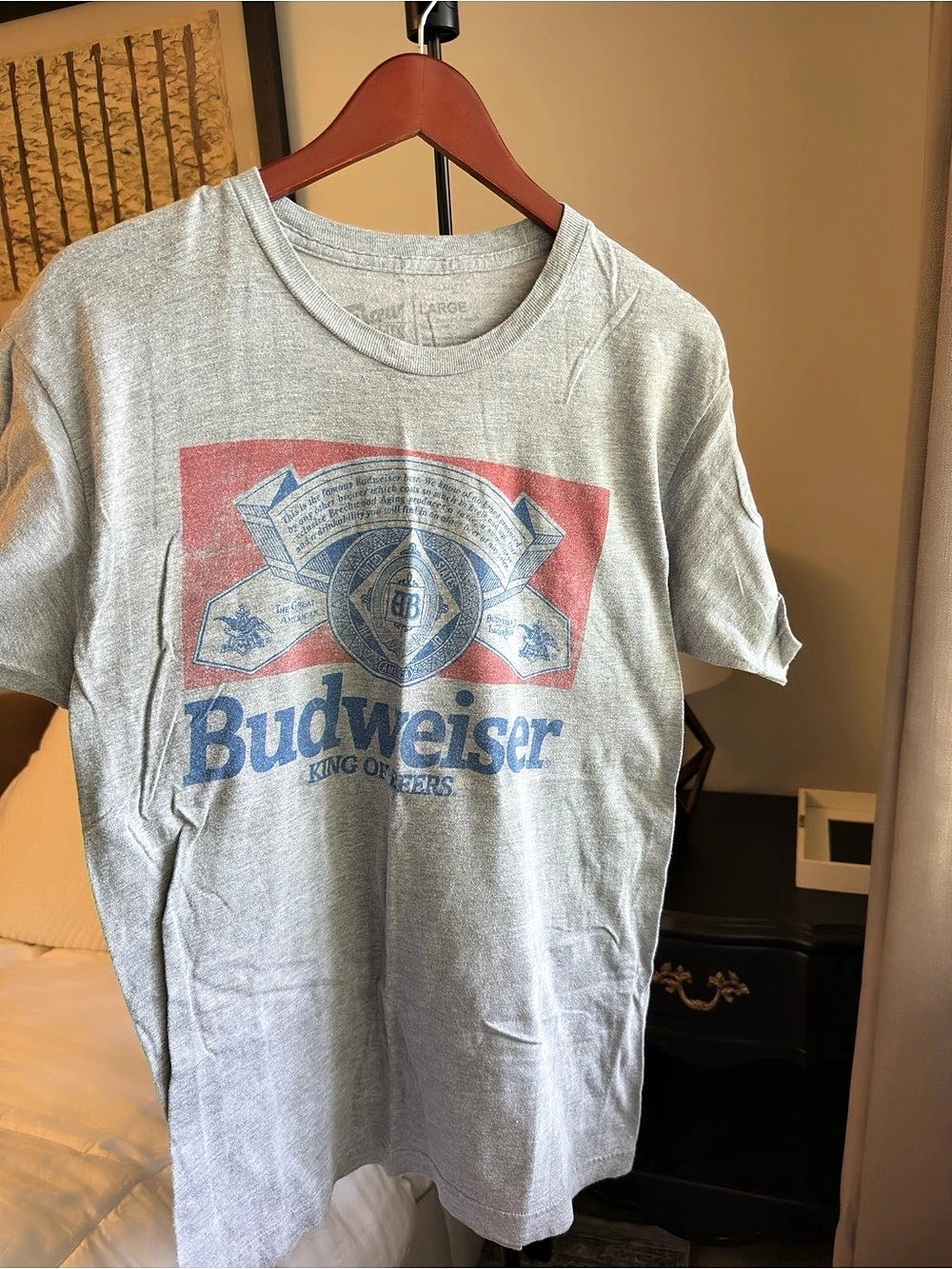 Budweiser Graphic Logo T-Shirt Gray Size Large